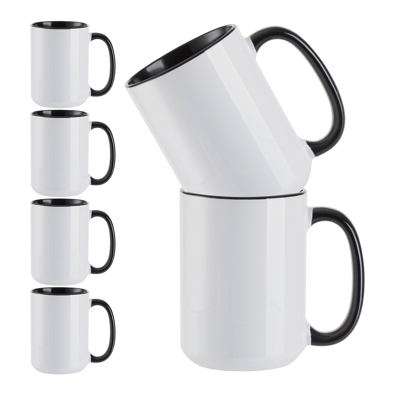 Craft Express Contrast Black Handle Sublimation Mugs 6/Pkg-15oz